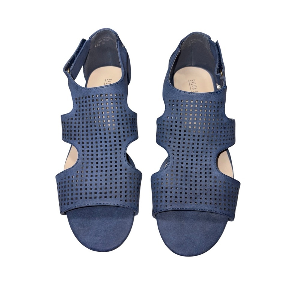 Salon Studio Navy Blue Perforated Upper Open Toe Wedge Sandals Women’s Size 8W - Picture 3 of 11